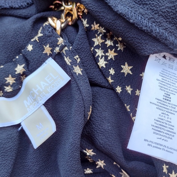 Micheal Kors Black & Gold Metallic Star Print Shift Dress w/ Gold Chain Neck / M - Picture 9 of 9